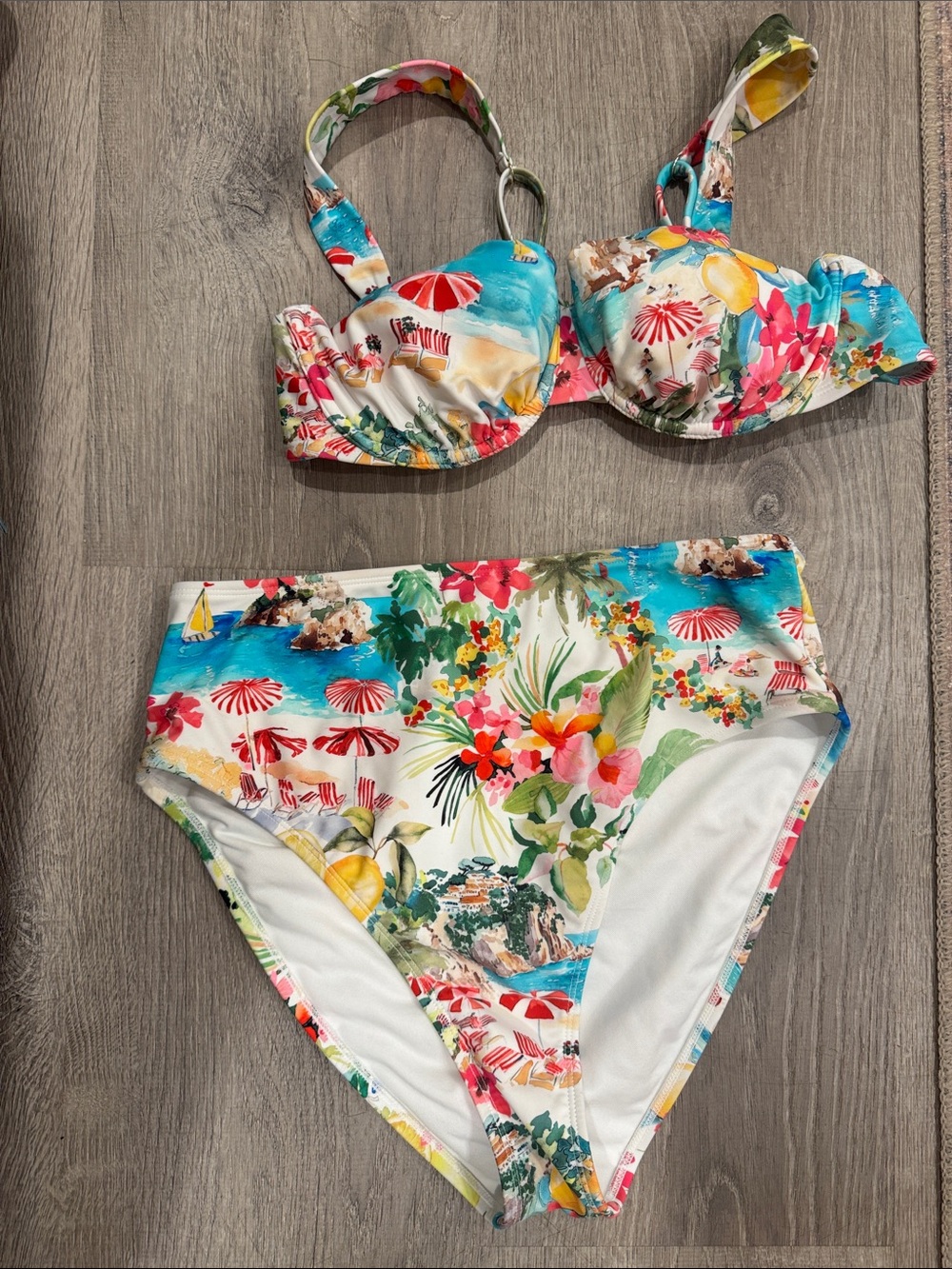 Shade & Shore Multicolor Floral Bikini Top with Aqua Straps